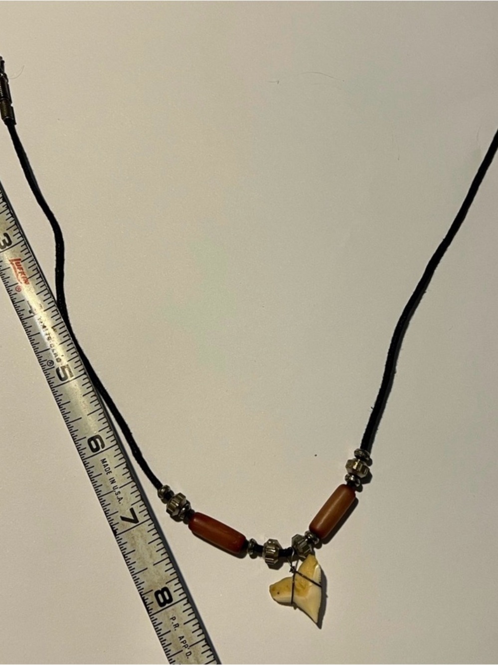 Shark tooth Hand Crafted Brown Tube Bead Necklace with Yellow Shell Charm